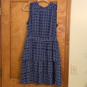 Blue geometric floral tiered dress
